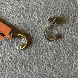 Silver Minimal half Hoop post back Earrings